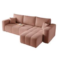 ECKSOFA Puderrosa Velours mit Bettkasten und Schlaffunktion - Rosa, Textil (248/145cm) - Idohome