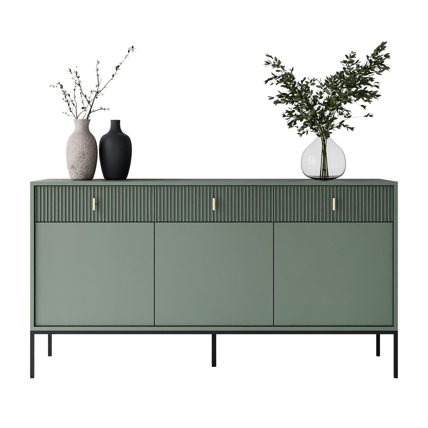 SIDEBOARD MIDNIGHT 3D3S mit drei Schubladen auf Gestell grün - Schwarz/Grün, Holzwerkstoff (154.5/82.5/39cm) - Lookway