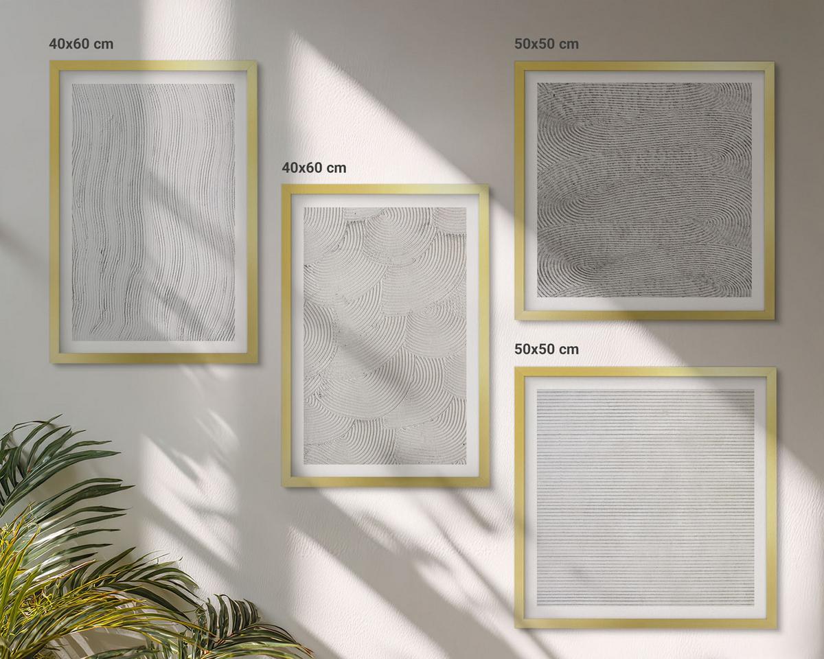 BILDER SET 4er Set - 50x50 cm & 40x60 cm Goldrahmen - Sandmuster geometrische Strukturen - Goldfarben, Kunststoff (50/50cm) - TULUP