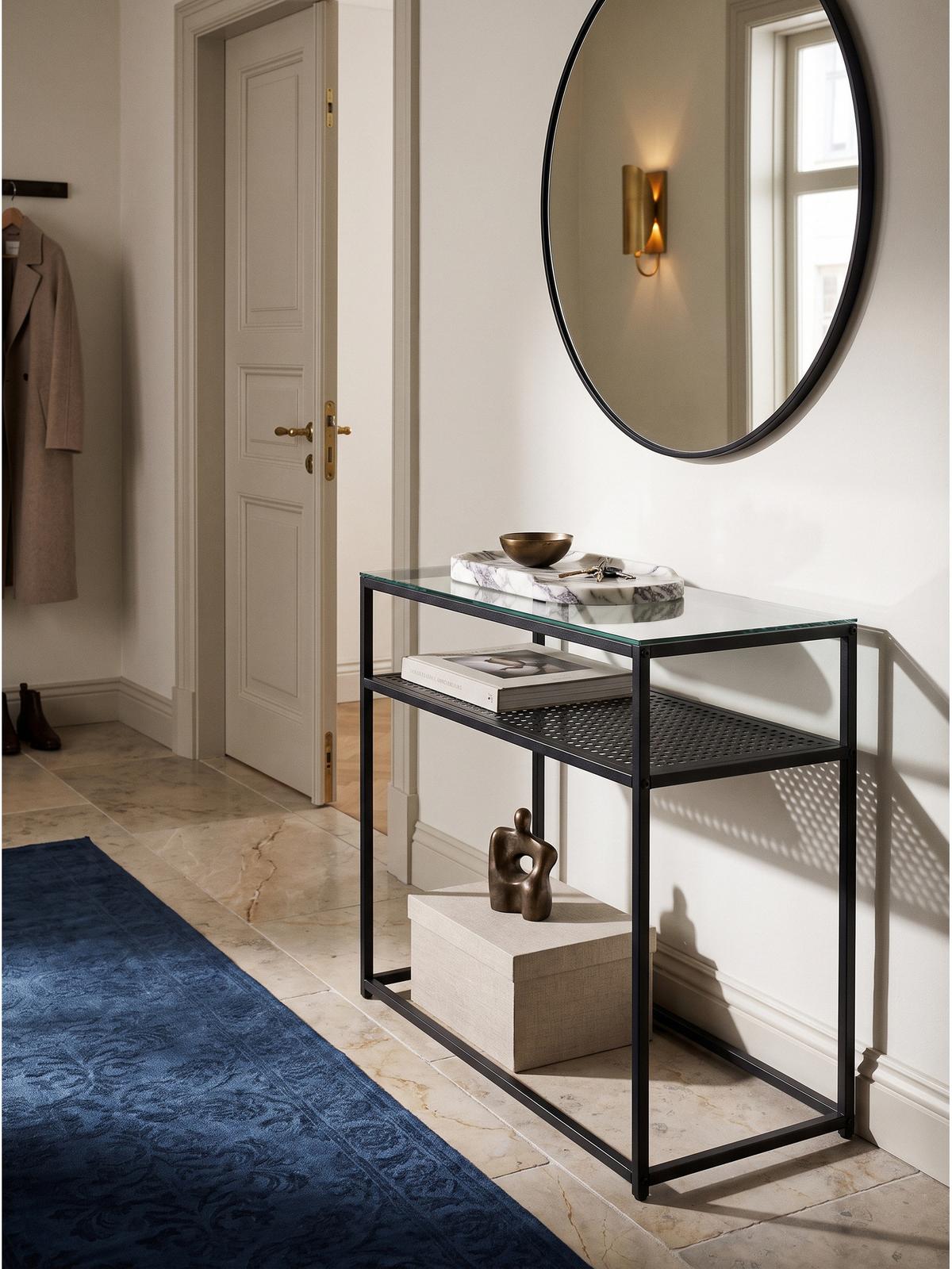 KONSOLENTISCH ALCUDIA, Einscheibensicherheitsglas, Schwarz, 80 x 40 x 77 cm - Schwarz, Glas/Metall (40/80/77cm) - KADIMA DESIGN