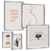 BILDER SET 5er Set - 50x50 cm & 20x30 cm & 40x60 cm Silberner Rahmen - Abstrakte Blumen aus Marmor - Silberfarben, Kunststoff (40/60cm) - TULUP