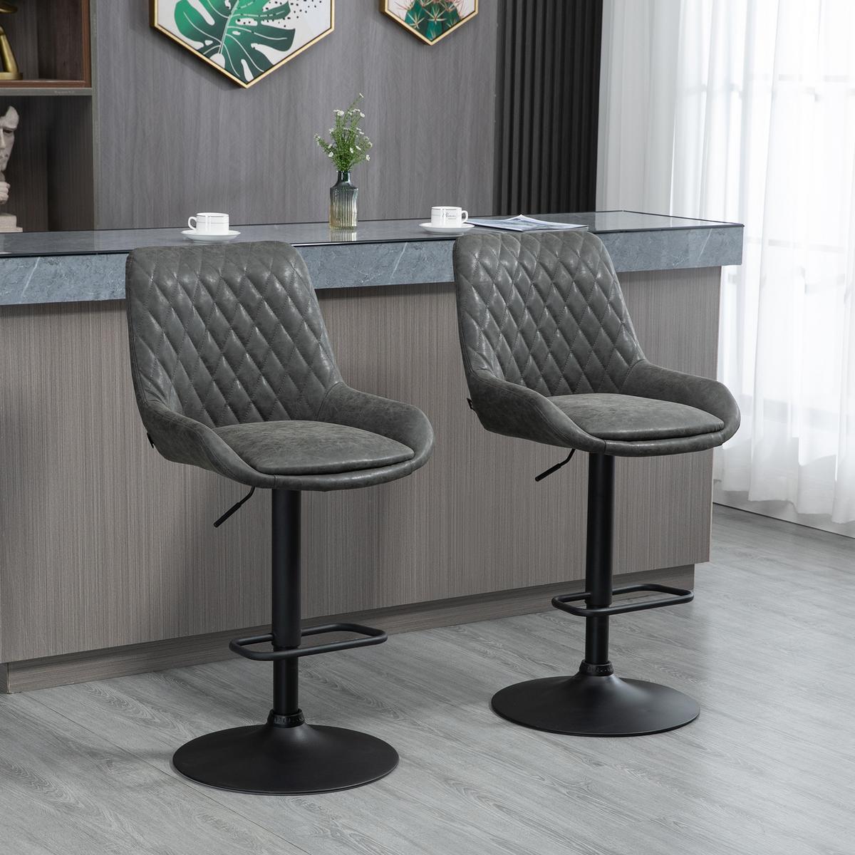 2ER-SET Barhocker Barstuhl höhenverstellbar Tresenstuhl mit Fußstütze Dunkelgrau - Dunkelgrau, Kunststoff (59/117/51cm) - HOMCOM