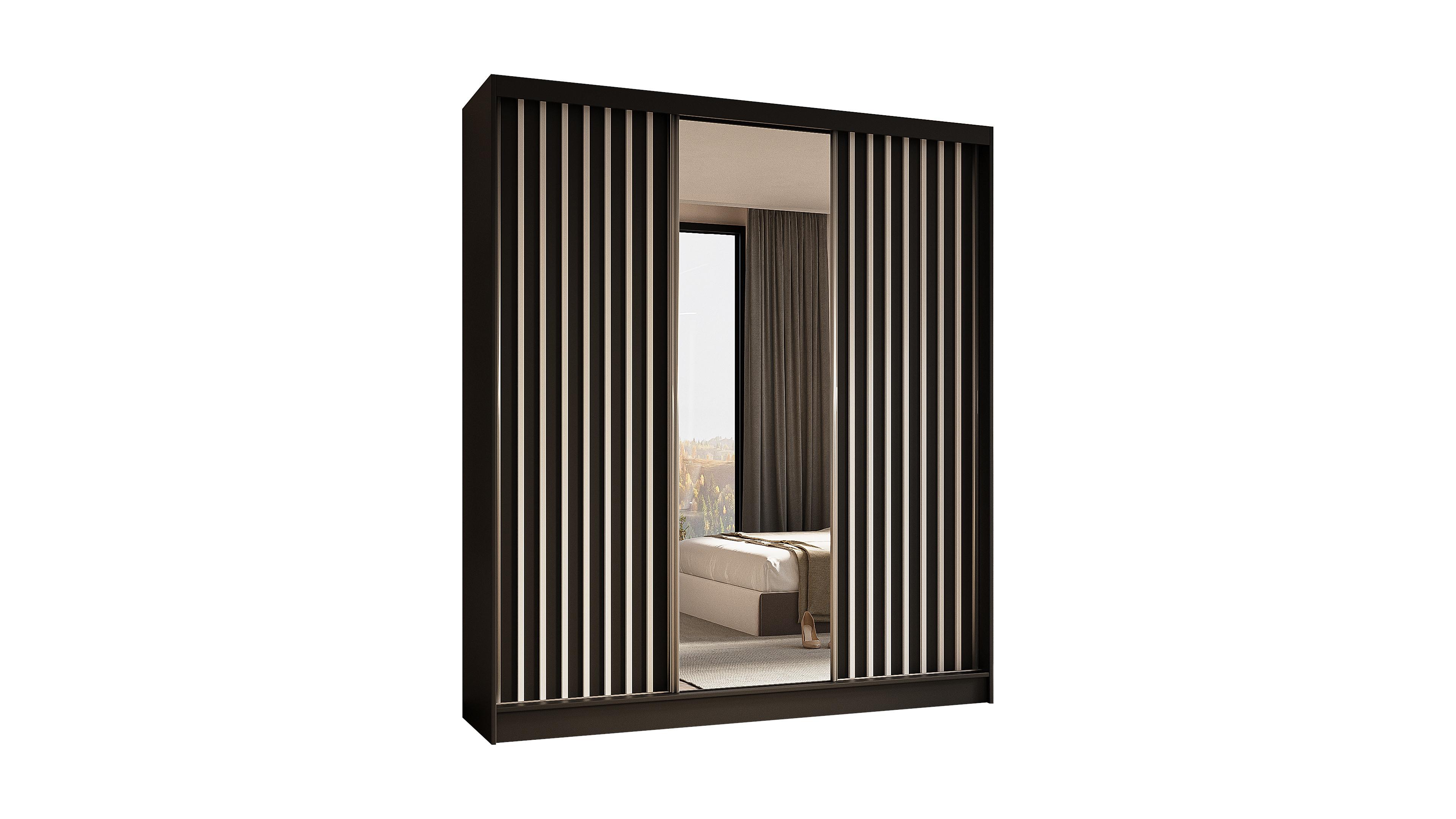 KLEIDERSCHRANK mit Spiegel-Schiebetüren und Aluminium-Leisten - LAMELO - 180 cm Schwarz+Schwarz+Weiß - Schwarz/Weiß, Holzwerkstoff (180/216/61cm) - ALTDECOR