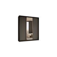 KLEIDERSCHRANK mit Spiegel-Schiebetüren und Aluminium-Leisten - LAMELO - 180 cm Schwarz+Schwarz+Weiß - Schwarz/Weiß, Holzwerkstoff (180/216/61cm) - ALTDECOR