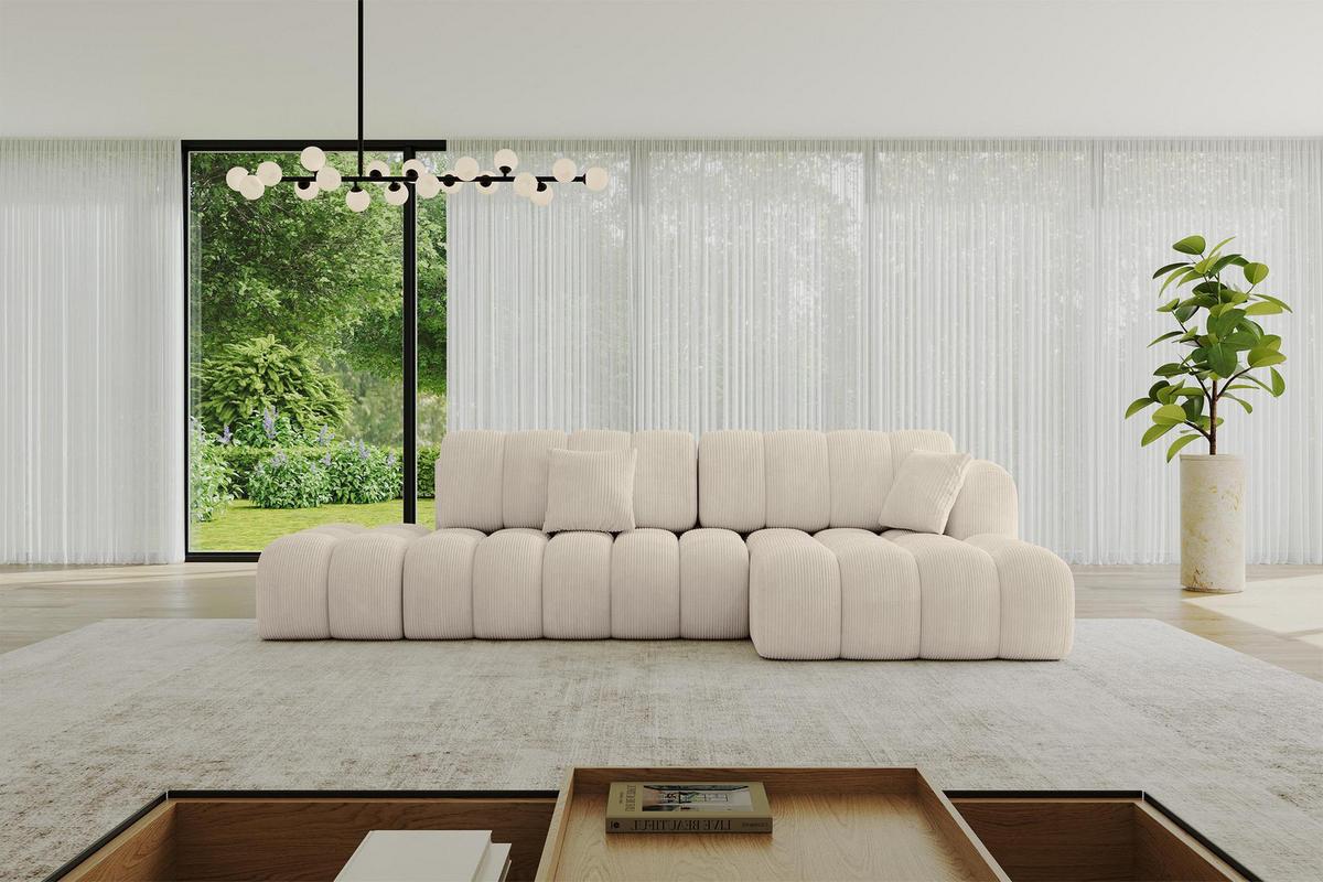 ECKSOFA mit Schlaffunktion Ottomane RECHTS OLEA-L2 321x164x75 Beige Cord - Schwarz/Cappuccino, Holzwerkstoff/Kunststoff (164/321cm) - ALTDECOR