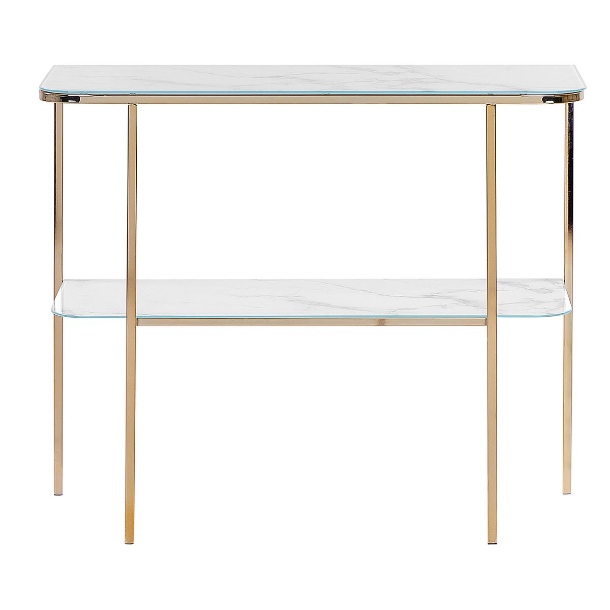 KONSOLENTISCH Marmor Optik weiß/gold Calvert - Goldfarben/Weiß, Glas (35/100/84cm) - Beliani