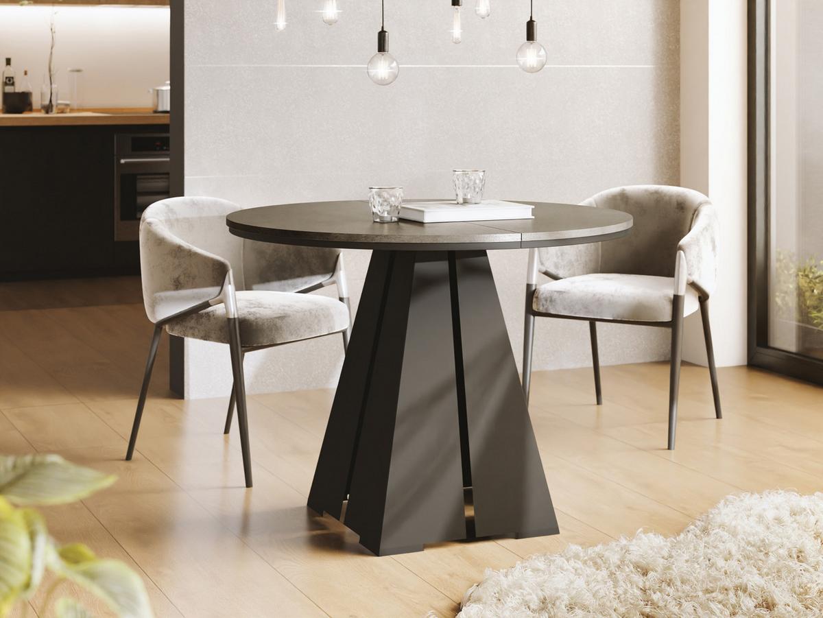 ESSTISCH Kova runder ausziehbarer, Dunkelgrauer Chicago Beton 100-180/100/76 cm - Dunkelgrau/Schwarz, Holzwerkstoff/Metall (100/176/76cm) - WFL GROUP