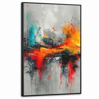 LEINWAND Bilder mit Rahmen - Moderne Kunst - Orange - Grau - Abstrakt - 100x150 - Hellgrau, Textil (100/150cm) - MuchoWow