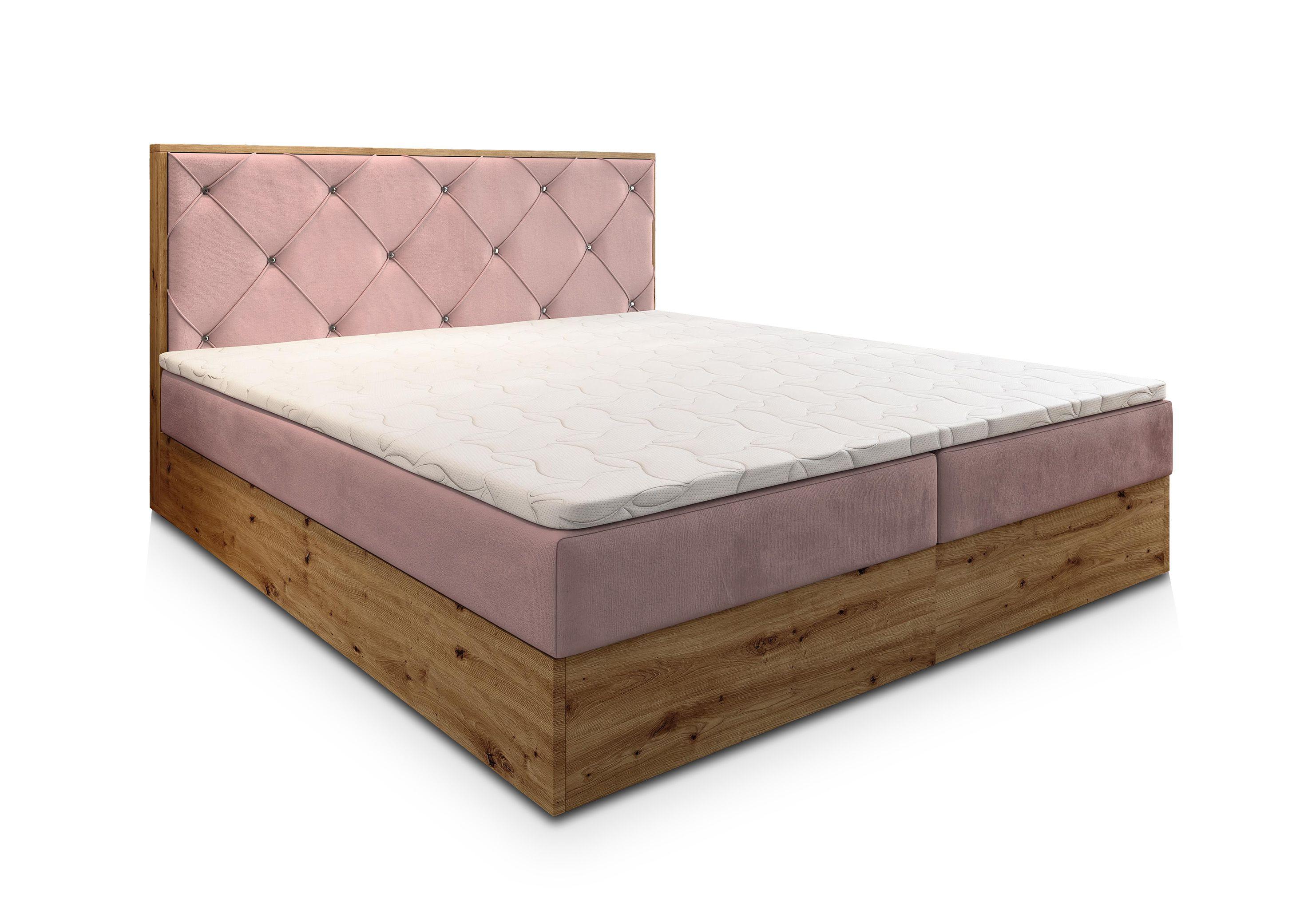 BOXBETT FOSCO 160x200 cm mit Matratze und Topper - Rosa - Rosa, Holz (160/200cm) - MASSENO