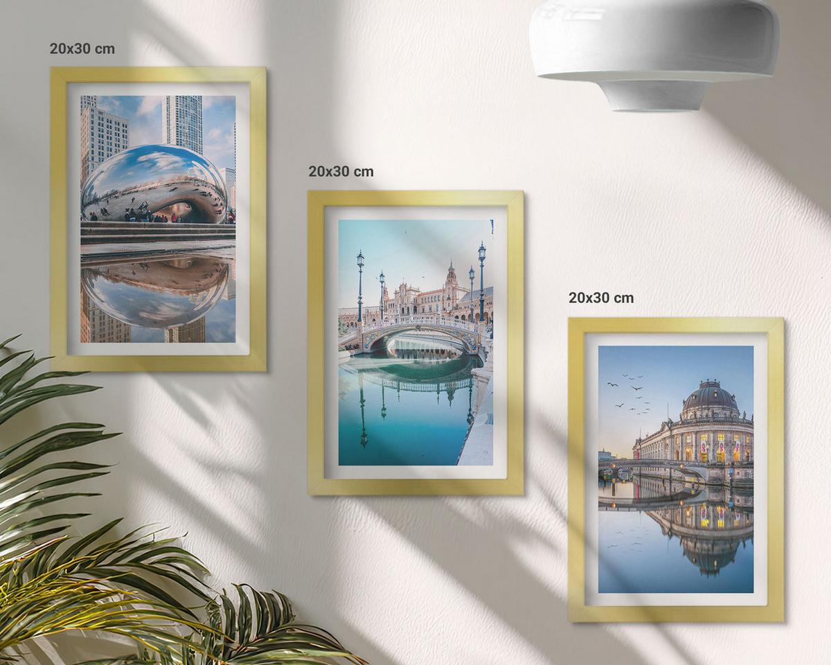 BILDER SET 3er Set - 20x30 cm Goldrahmen - Architektur von Städten am Wasser - Goldfarben, Kunststoff (20/30cm) - TULUP