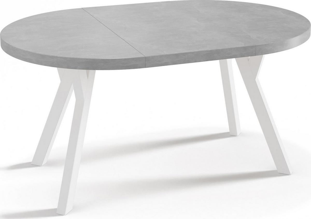 ESSTISCH Twixy runder ausziehbarer, Grauer Beton 100-150/100/76 cm - Hellgrau/Weiß, Holz/Holzwerkstoff (100/150/76cm) - WFL GROUP