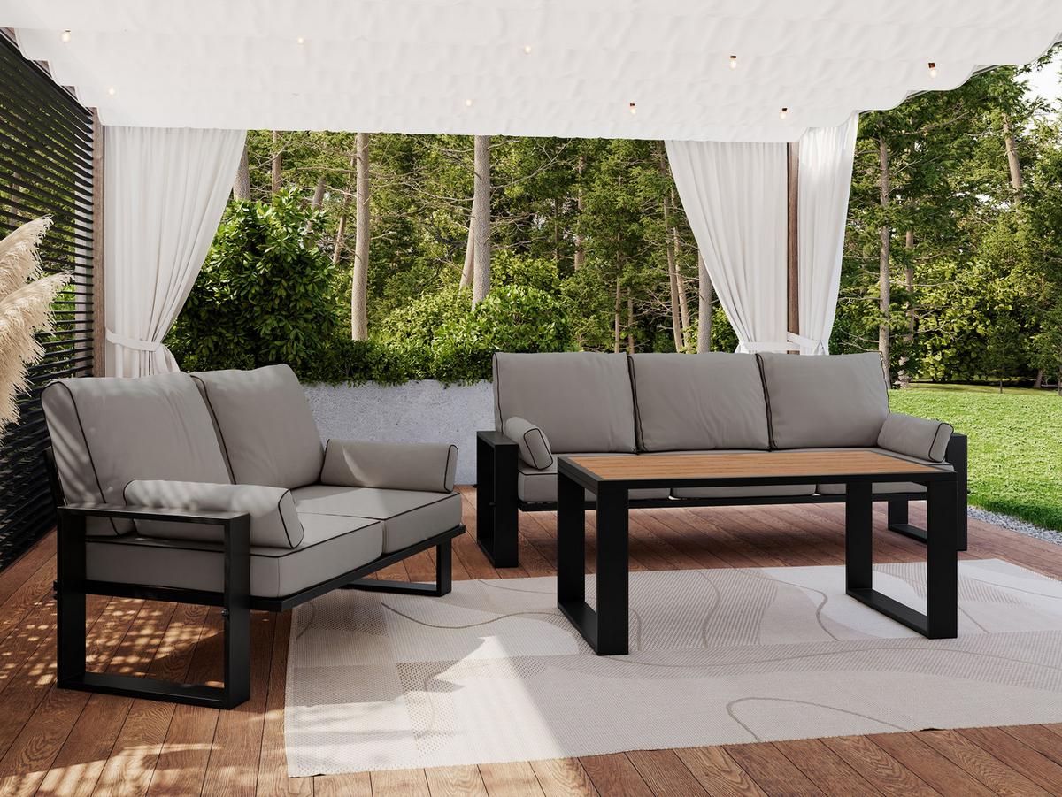 GARTENMÖBEL-SET ELBA: 1x Tisch, 2x Sofa - Grau - Grau, Textil - MKS