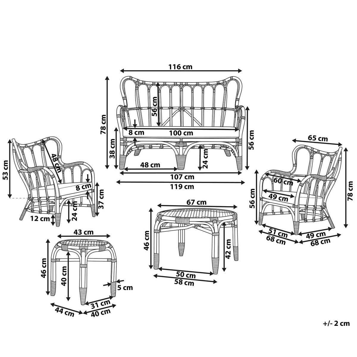 GARTENMÖBEL-SET 4-sitzer Rattan Braun Brindisi - Braun, Naturmaterialien - Beliani