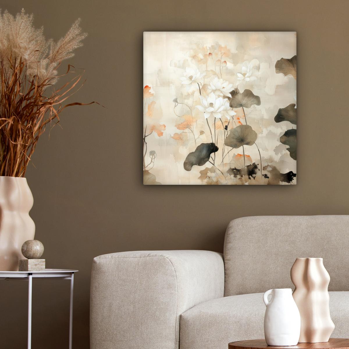LEINWANDBILD Blumen - Japandi - Wabi sabi Wandbild Wohnzimmer 50x50 cm - Sandfarben, Textil (50/50cm) - MuchoWow