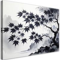BILD auf Leinwand, Schwarze Ahornblätter auf weißem Hintergrund - Schwarz, Textil (100/70cm) - Feeby