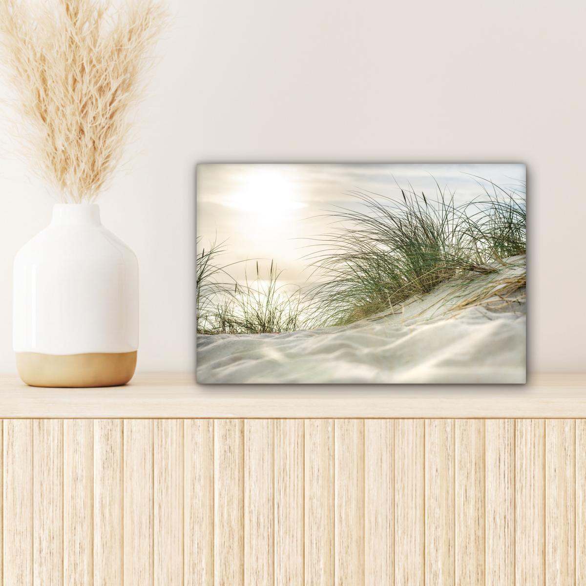 LEINWANDBILD Dünen mit Strandhafer in der Sonne des Nationalparks Schleswig-Holsteinisches Wattenmeer Deko Schlafzimmer 30x20 cm - Creme, Textil (30/20cm) - MuchoWow