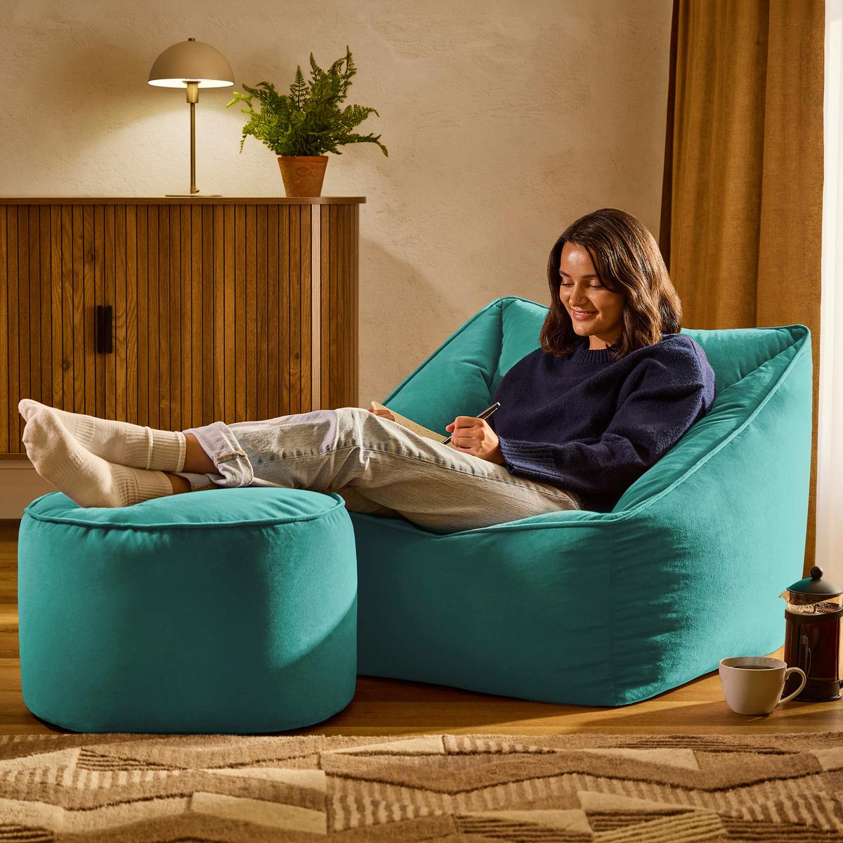 SITZSACK Milano Samt Sessel mit Fußhocker - Grün, Textil (70/65/70cm) - icon