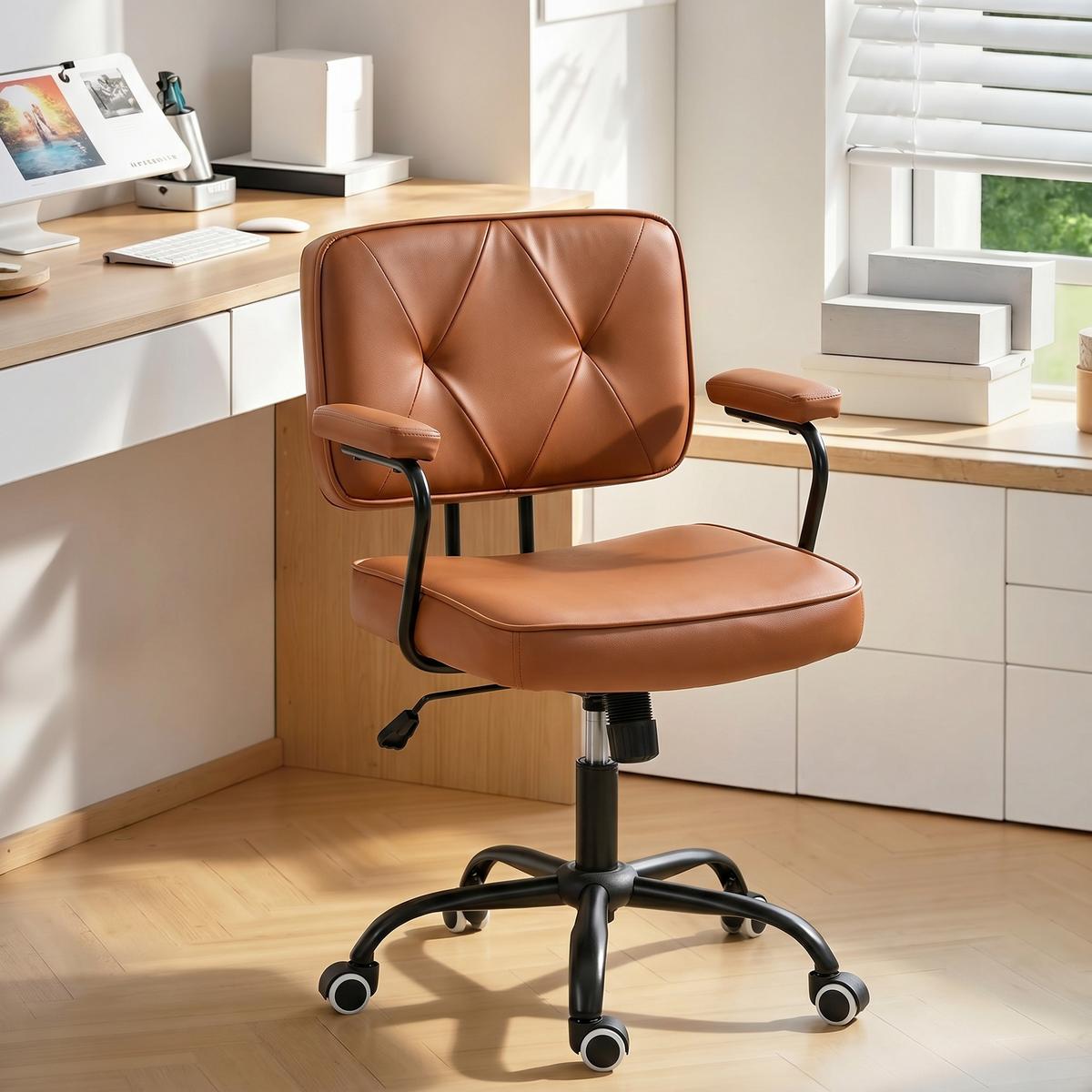 BÜROSTUHL mit Rollen, Drehstuhl, Braun - Braun, Metall (58/91/61cm) - Vinsetto