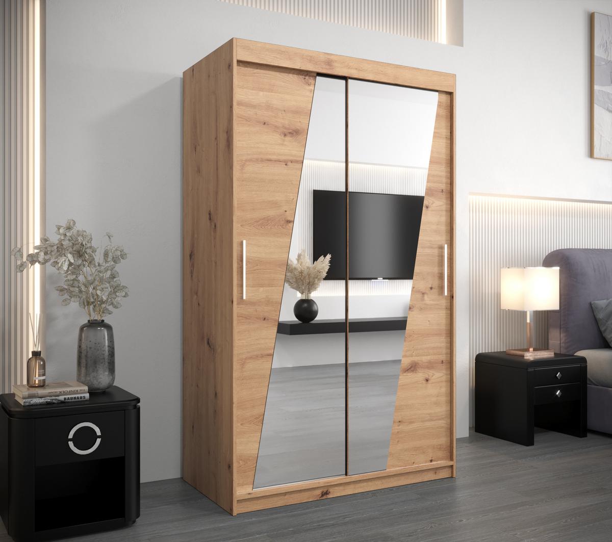 SCHWEBETÜRENSCHRANK 200/120/62 2-türig - Silberfarben/Eiche Artisan, Holz/Kunststoff (120/200/62cm) - MÖBEL KRYSPOL