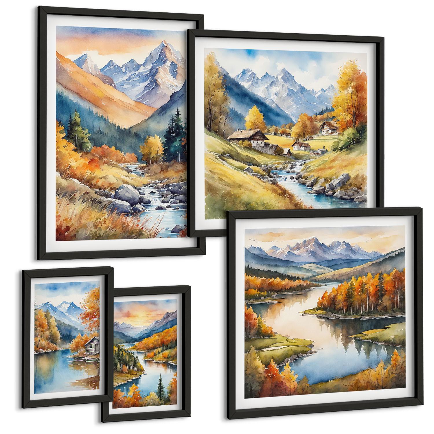BILDER SET 5er Set - 50x50 cm & 20x30 cm & 40x60 cm Schwarzer Rahmen - Ansichten der Zitronenarchitektur von Positano - Schwarz, Kunststoff (40/60cm) - TULUP