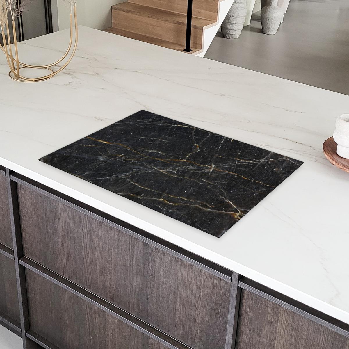 HERDABDECKPLATTE Marmor - Schwarz - Gold - Grau - Marmorstruktur Ceranfeldabdeckung 78x52 cm - Goldfarben, Kunststoff (78/52/0.2cm) - MuchoWow