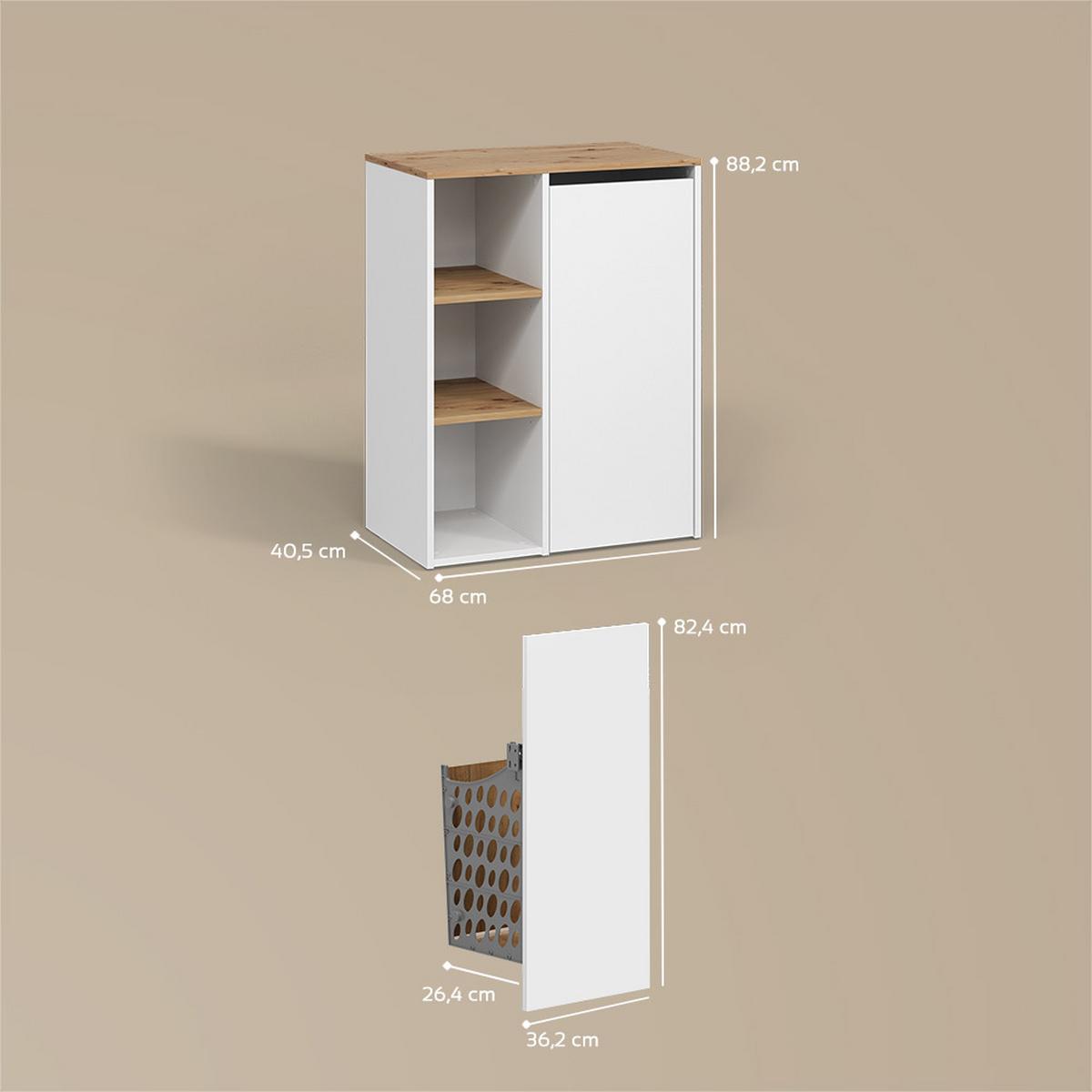 BADSCHRANK Paolina Weiß/Artisan 68 x 88.2 cm mit offenen Regalen und Wäschekorb - Weiß/Eiche Artisan, Holzwerkstoff (68/88.2/40.5cm) - Livinity®