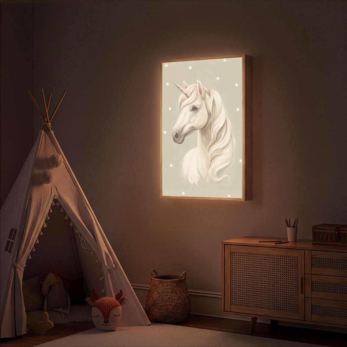 WANDLEUCHTE MIT AKKU Einhorn - Weiß - Punkte 70x100 cm - Taupe, Holzwerkstoff (70/100/8cm) - OnlyWow