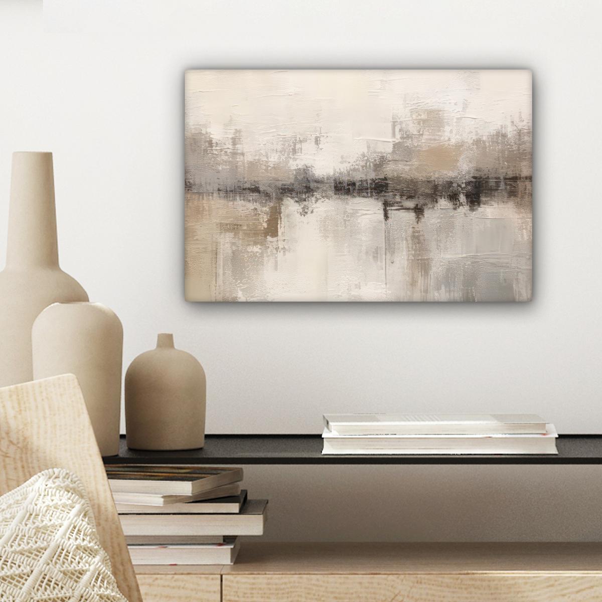 LEINWANDBILD Moderne Kunst - Abstrakt - Beige Deko Schlafzimmer 30x20 cm - Beige, Textil (30/20cm) - MuchoWow