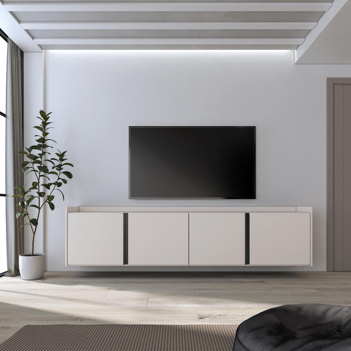 LOWBOARD, Beige, 207/35/50cm, Hängend - Beige, Holzwerkstoff (207/50/35cm) - Skraut Home