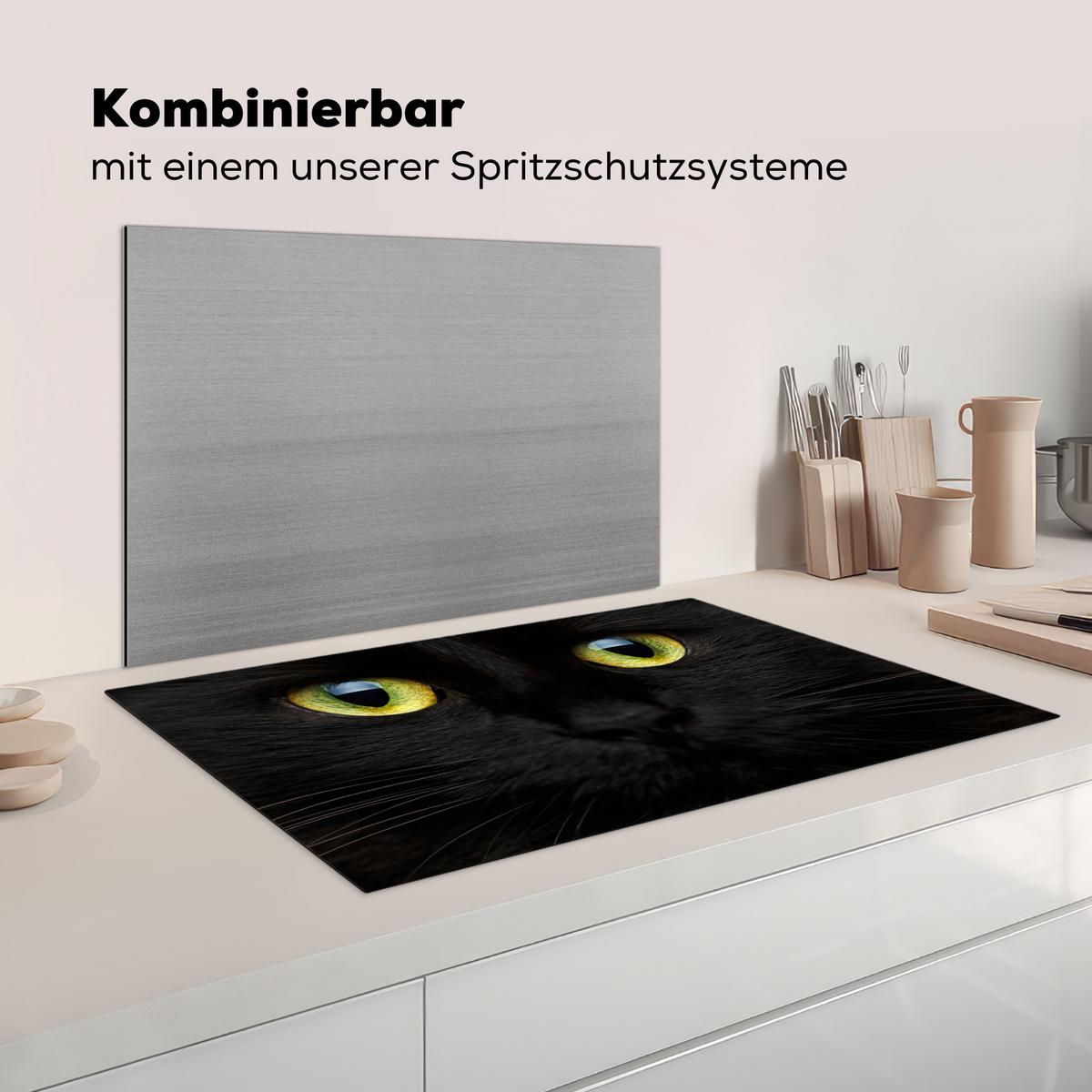 HERDABDECKPLATTE Katze - Augen - Gelb - Schwarz Induktionsmatte 83x51 cm - Schwarz, Kunststoff (83/51.5/0.2cm) - MuchoWow