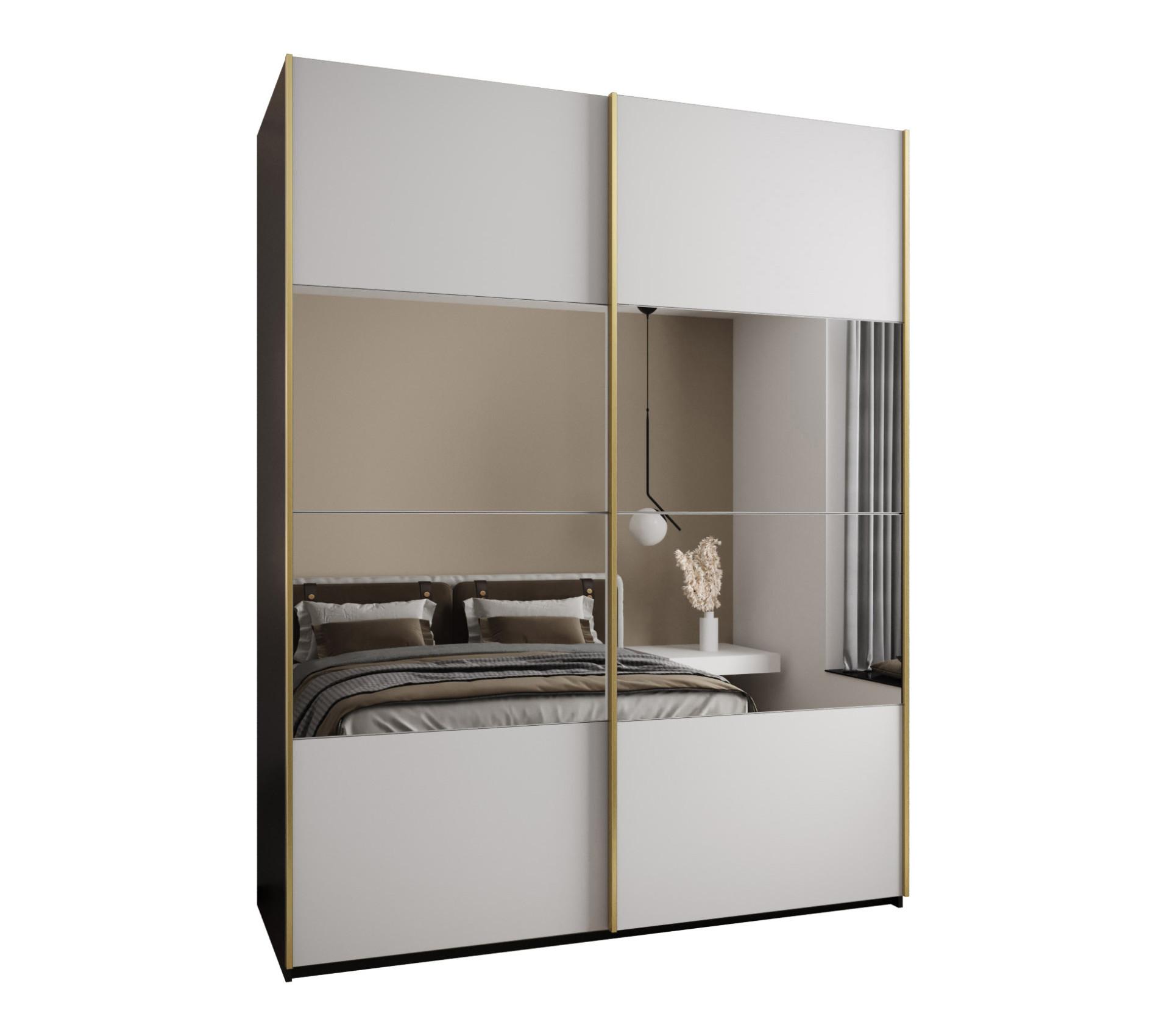 SCHWEBETÜRENSCHRANK 245,5/200/64 2-türig - Goldfarben/Schwarz, Holz/Metall (200/245/64cm) - Abiks Möbel