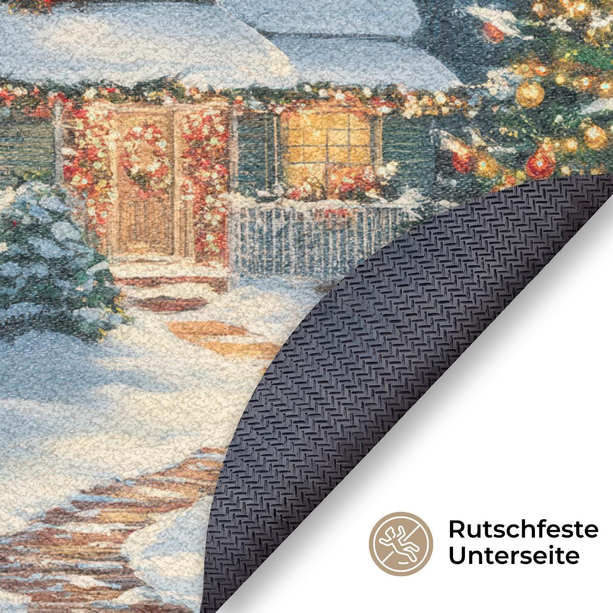FUSSMATTE Weihnachten - Weihnachtsbaum - Winter - Zuhause - Schnee Schmutzfänger 120x120 cm - Multicolor, Kunststoff (120/0.4cm) - MuchoWow