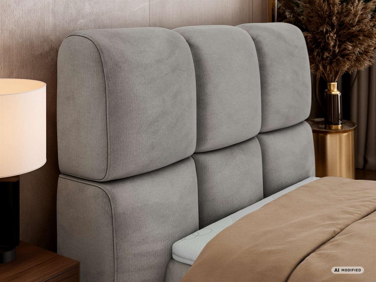 BOXBETT NIRA 90/200 - Hellgrau Velvet - Topper T25 - H3 - Hellgrau/Schwarz, Kunststoff/Textil (90/200cm) - MKS