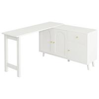 SCHREIBTISCH 360° Drehbar Weiß mit Sideboard 3 Türen & 1 Schublade - Weiß, Holzwerkstoff (40/120/74.5cm) - Urban Meuble