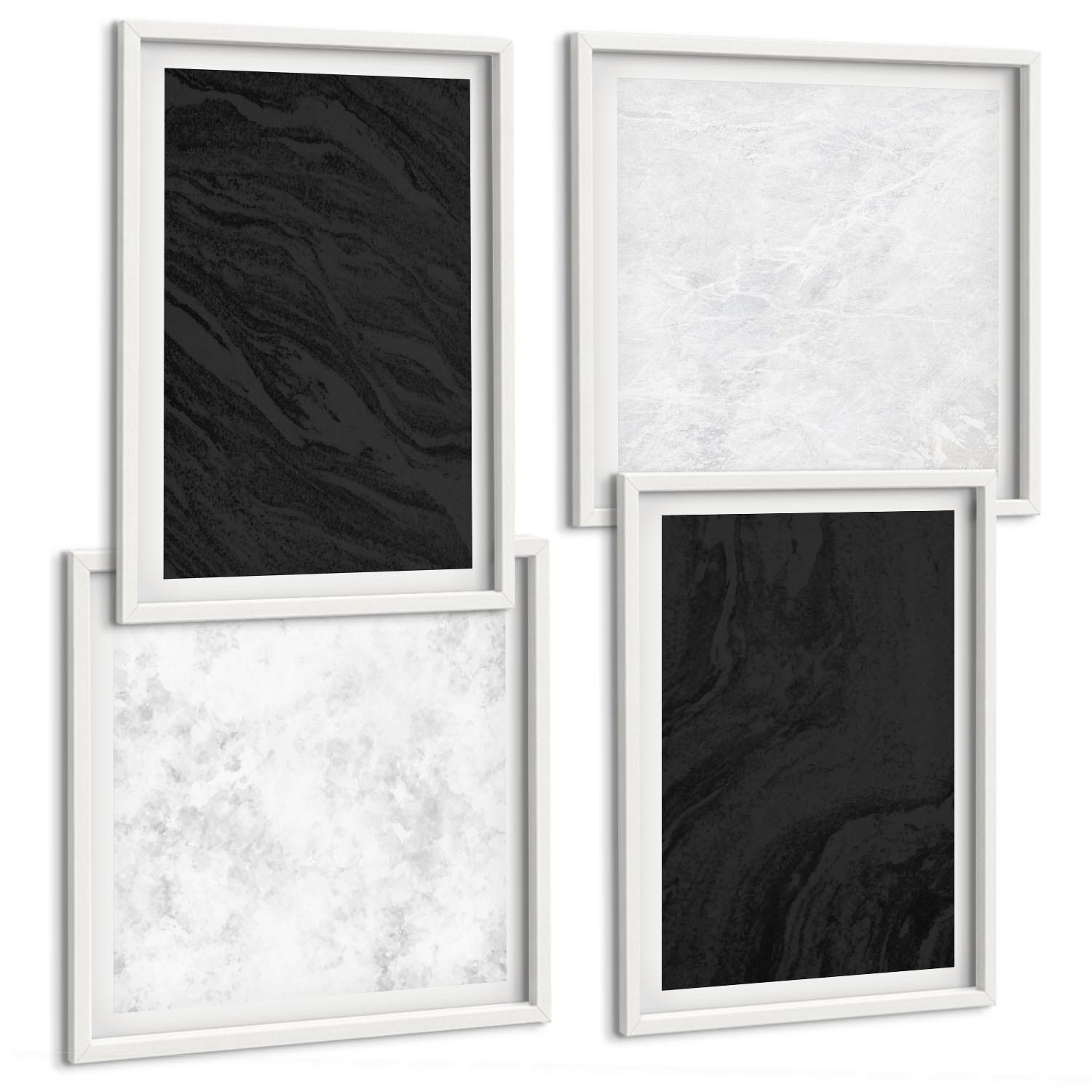 BILDER SET 4er Set - 50x50 cm & 40x60 cm Weißer Rahmen - Dunkles Licht, glamouröse Marmor - Weiß, Kunststoff (50/50cm) - TULUP