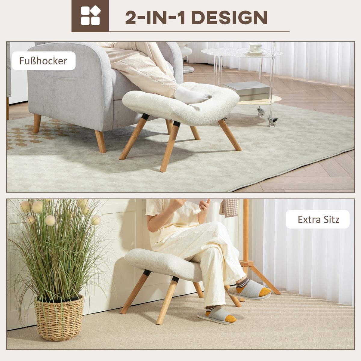 SITZHOCKER, Fußhocker, Polsterhocker, Fußstütze bis 120 kg belastbar Cremeweiß - Weiß, Kunststoff (45/38/67cm) - HOMCOM