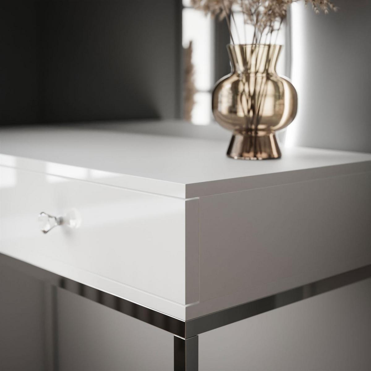 SCHMINKTISCH weiß QUINNIE GLAMOUR mit LED-Spiegel rechts Griff Kristall - Silberfarben/Weiß, Holzwerkstoff (100/176/42cm) - Lookway