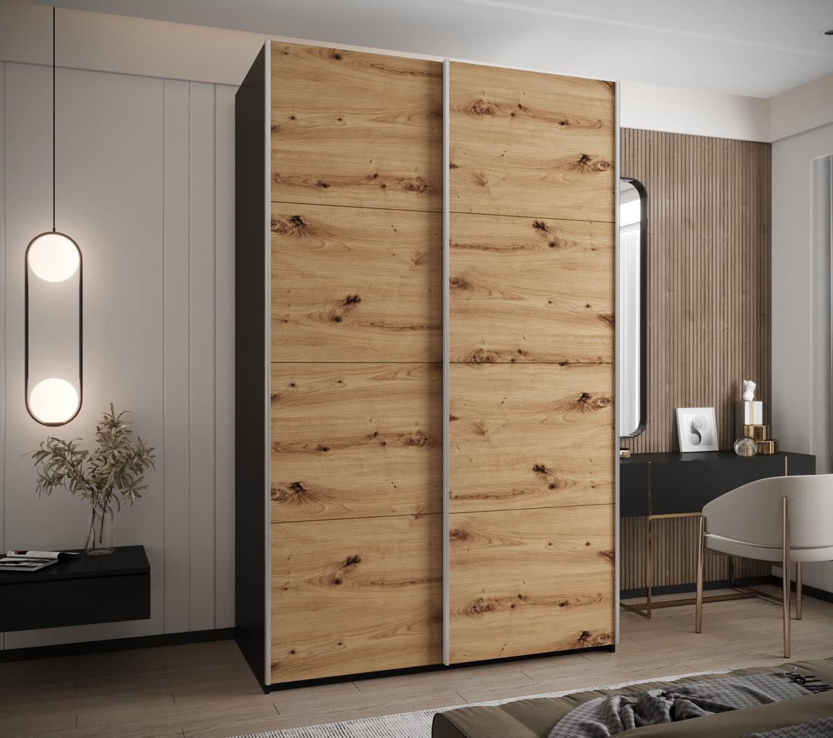 SCHWEBETÜRENSCHRANK 245,5/160/64 2-türig - Silberfarben/Schwarz, Holz/Metall (160/245/64cm) - Abiks Möbel
