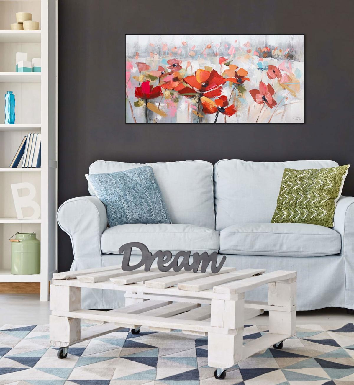 ÖLGEMÄLDE 120/60 cm - Rot/Grau, Holz/Textil (120/60cm) - KUNSTLOFT