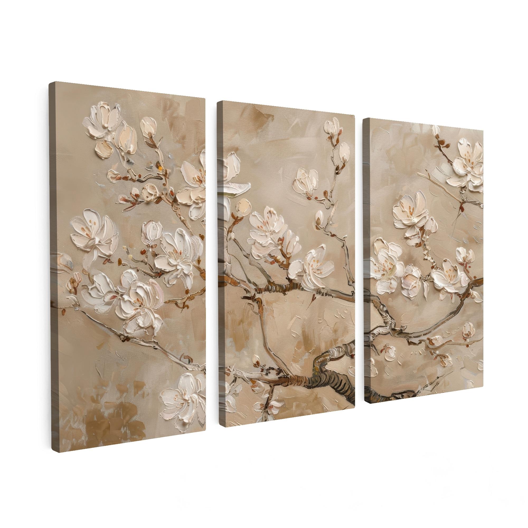 LEINWANDBILD 3er Set Beige - Blüte - Modern 60x40 cm - Beige, Textil (60/40cm) - MuchoWow