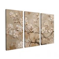 LEINWANDBILD 3er Set Beige - Blüte - Modern 120x80 cm - Beige, Textil (120/80cm) - MuchoWow