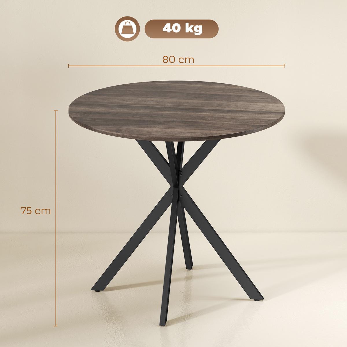 ESSTISCH, Runder Küchentisch für 2 Personen im Industriestil mit Stahlbeinen - Dunkelbraun, Holzwerkstoff (80/80/75cm) - HOMCOM