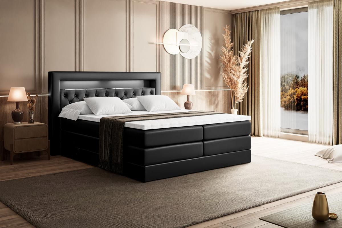 BOXSPRINGBETT NOEL GOLD KING - 180x200 - H3/H4 - Schwarz Hochglanz - Schwarz Hochglanz, Holzwerkstoff (180/200cm) - ALTDECOR