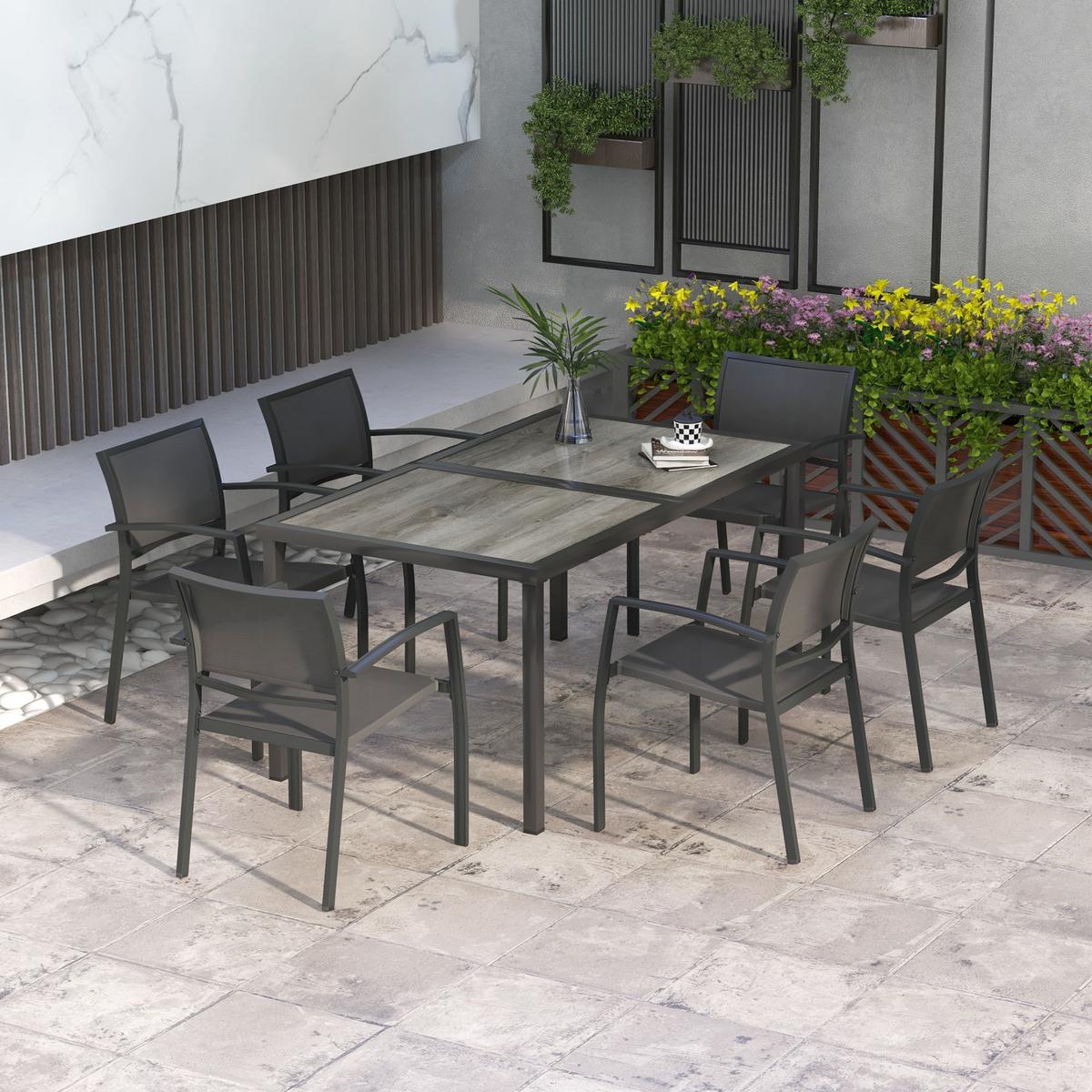 GARTENGARNITUR 7er Set Stahl Mesh Grau - Dunkelgrau/Hellgrau, Metall - Outsunny