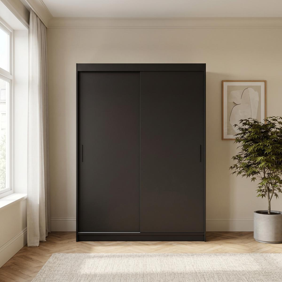 SCHWEBETÜRENSCHRANK TELA 100/205/60cm 2-türig Schwarz - Schwarz, Holzwerkstoff (100/205/60cm) - MASSENO