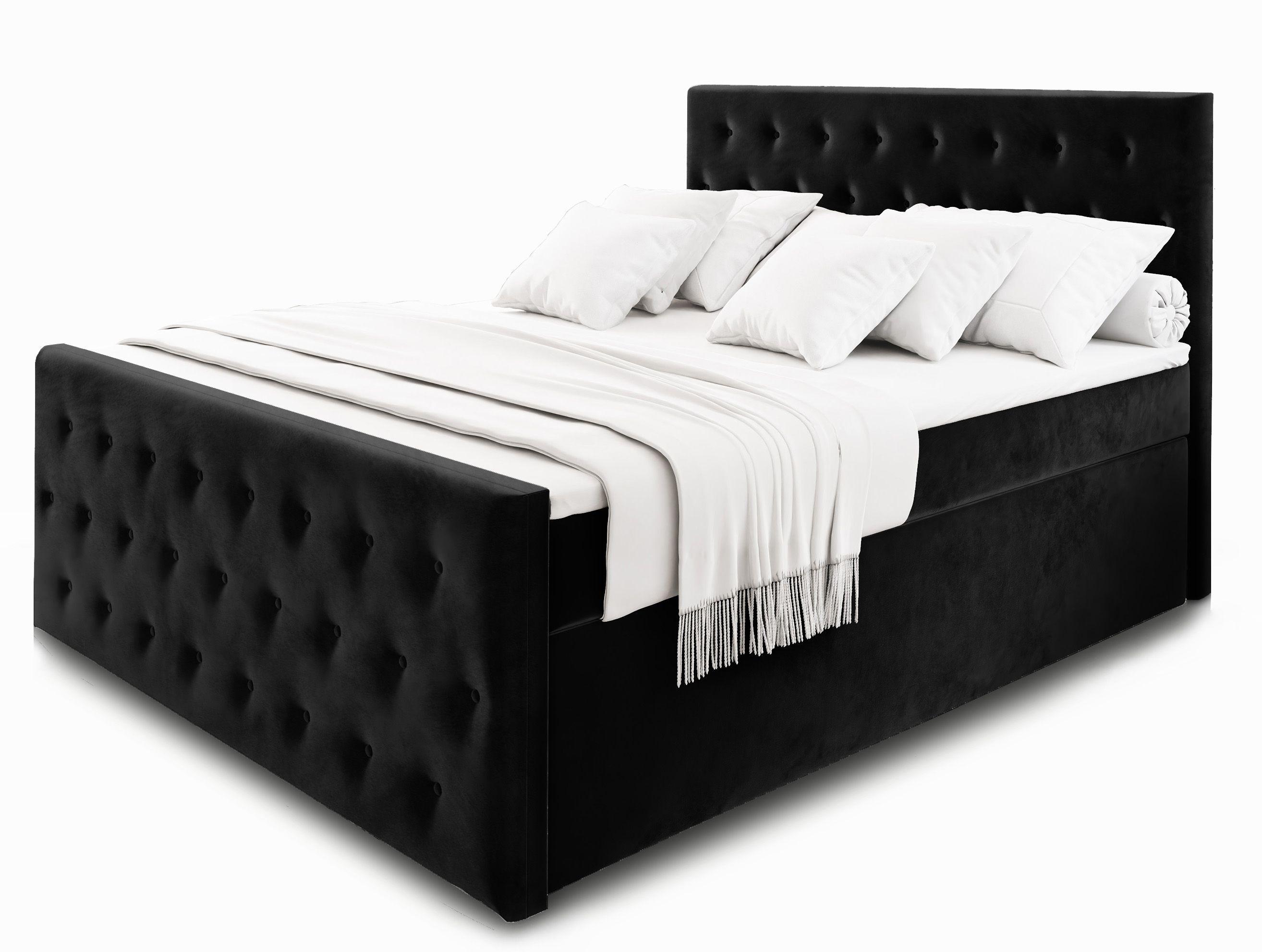 BOXBETT FONDI 180x200 cm mit Matratze und Topper - Schwarz - Schwarz, Holz (180/200cm) - MASSENO