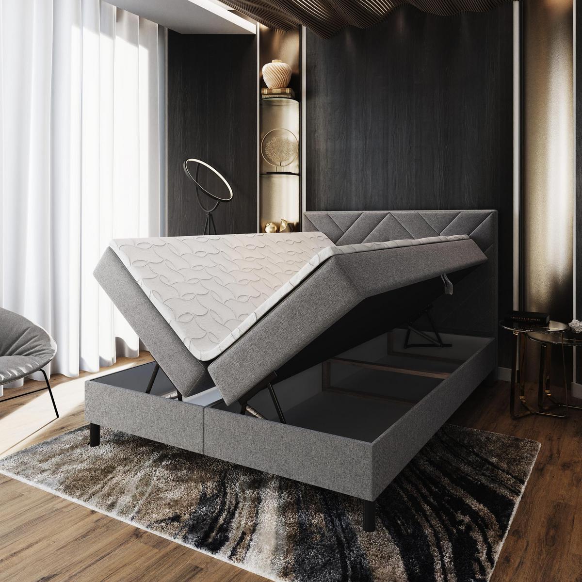 BOXBETT ROKIS 180x200 cm mit Matratze und Topper - Beige - Beige, Holz (180/200cm) - MASSENO