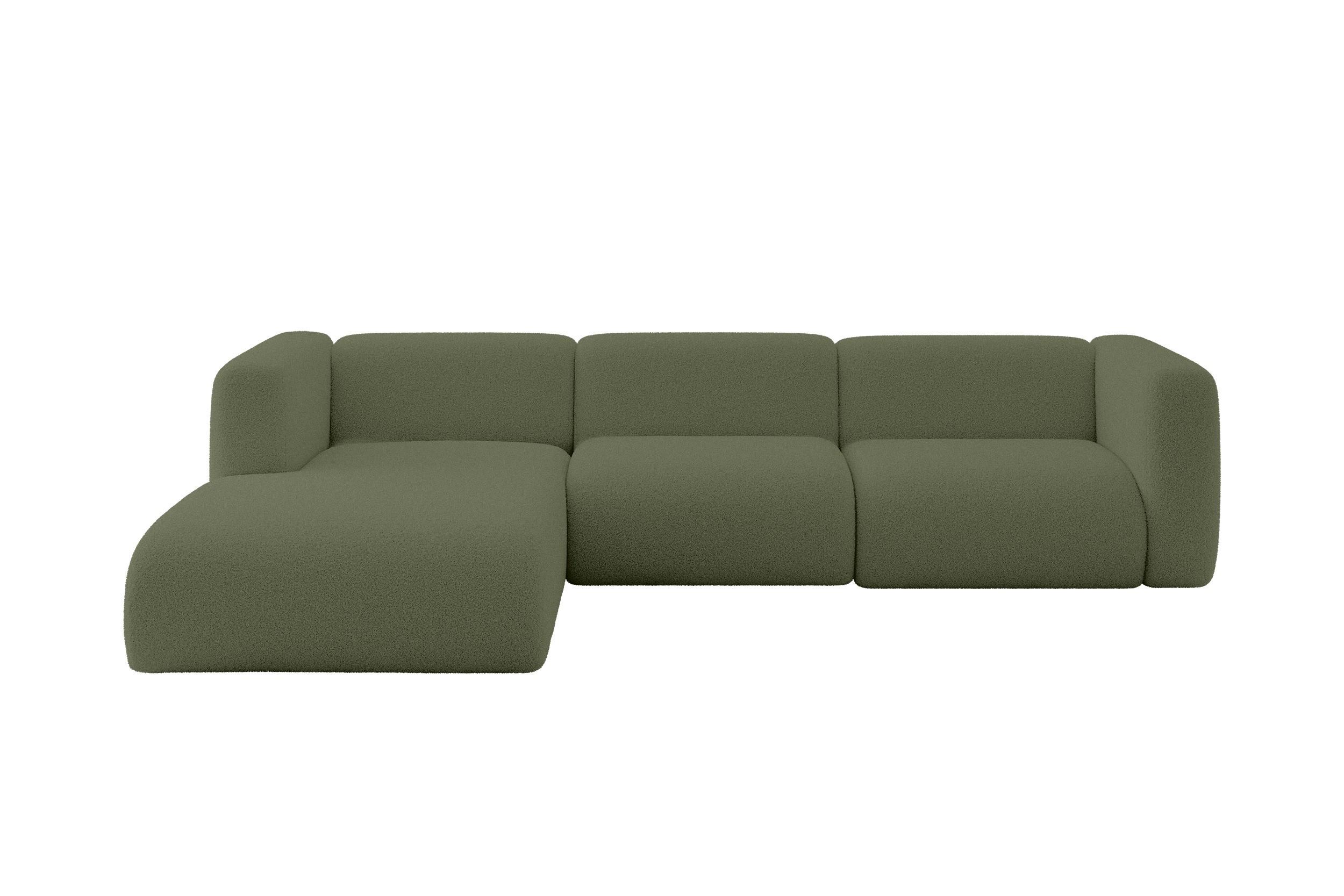 ECKSOFA Ottomane Links MIRA-L2 318x179x89 Grün Bouclé - Schwarz/Olivgrün, Holzwerkstoff/Kunststoff (318/179cm) - ALTDECOR
