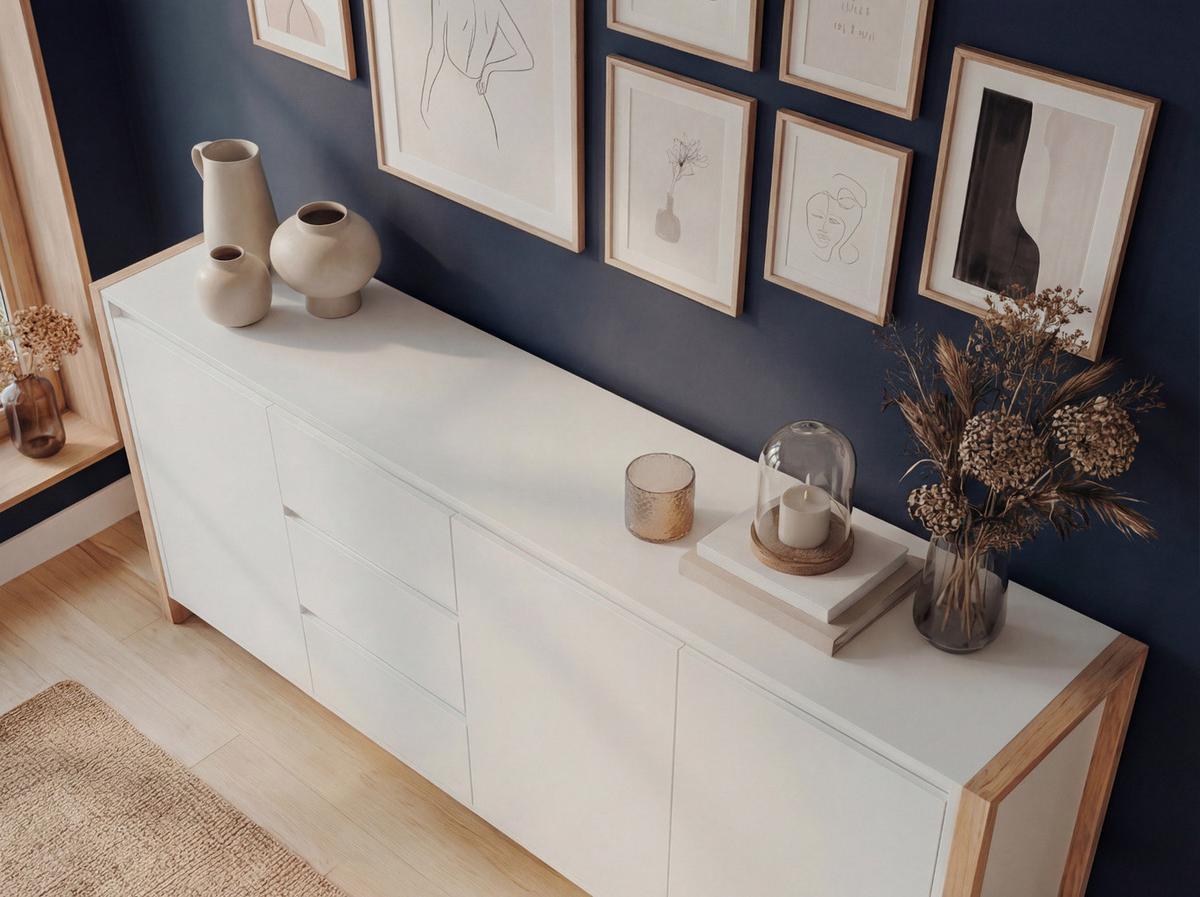 SIDEBOARD weiß, Eiche Artisan 160 x 88 cm, Kommode mit viel Stauraum - Weiß/Eiche Artisan, Holzwerkstoff (160/88/40cm) - Furn.Design