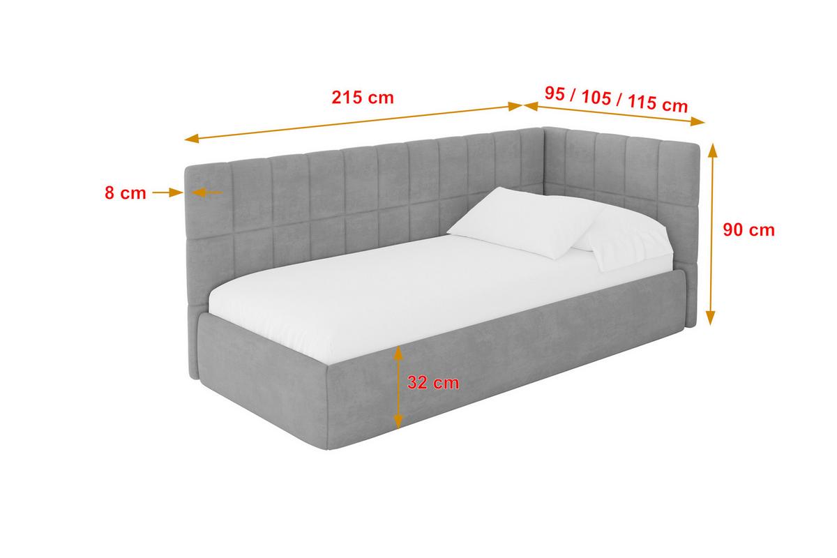 EINZELLBETT Jugendbett mit Bettkasten, Links - TULY 100x200 Grau - Hellgrau, Holzwerkstoff/Textil (100/200cm) - ALTDECOR